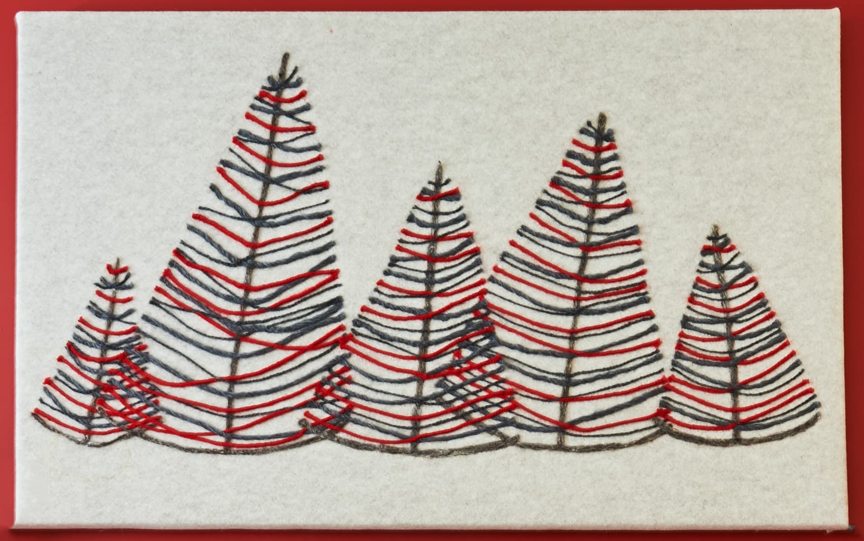 White fir trees in needle felted wool 140cm x 87cm