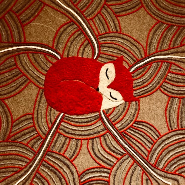 Fox in needle felted wool 102cm x 102cm