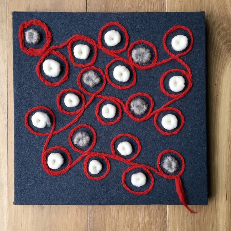 Felted wool painting with pebbles 50cm x 50cm