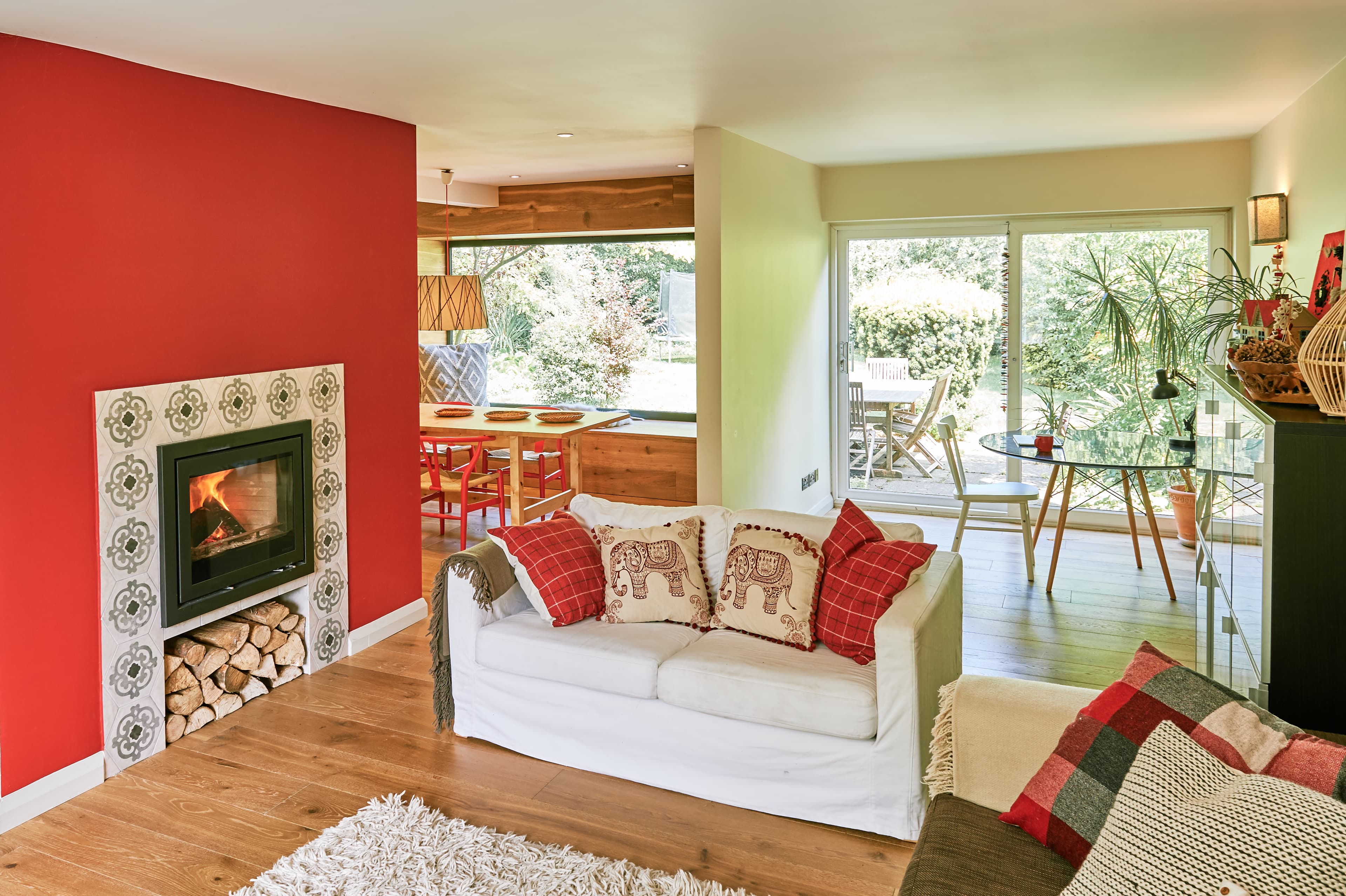 Red House — wide view of the living and dining area